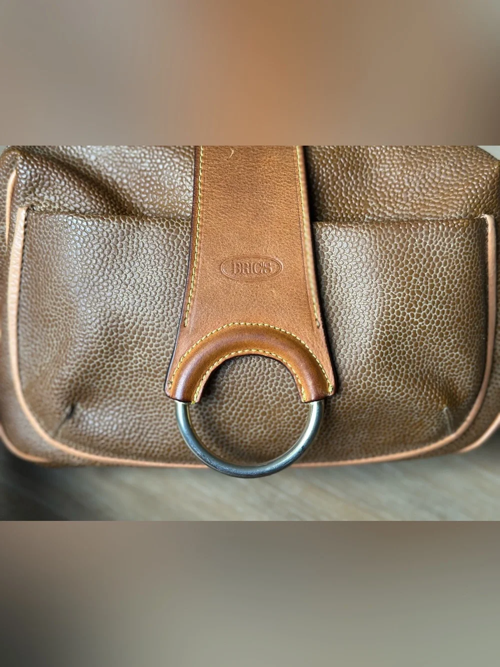 Vintage Brics Italy Brown Textured Shoulder Bag Leather Trim Purse Y2K 90s